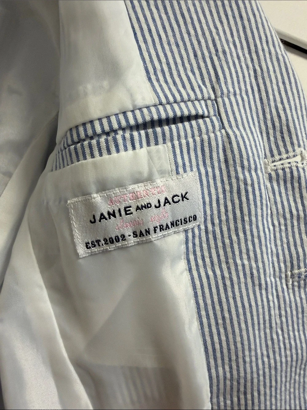 Janie and Jack Seersucker Blazer Jacket Blue White Striped Boys 12-18 Months NWT